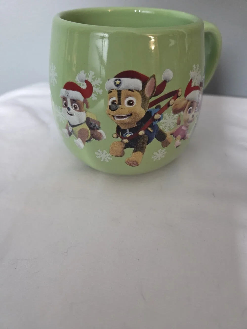 PAW PATROL Christmas Coffee Mug Teacup Cocoa Cup Dogs with Santa Hats Snowflakes